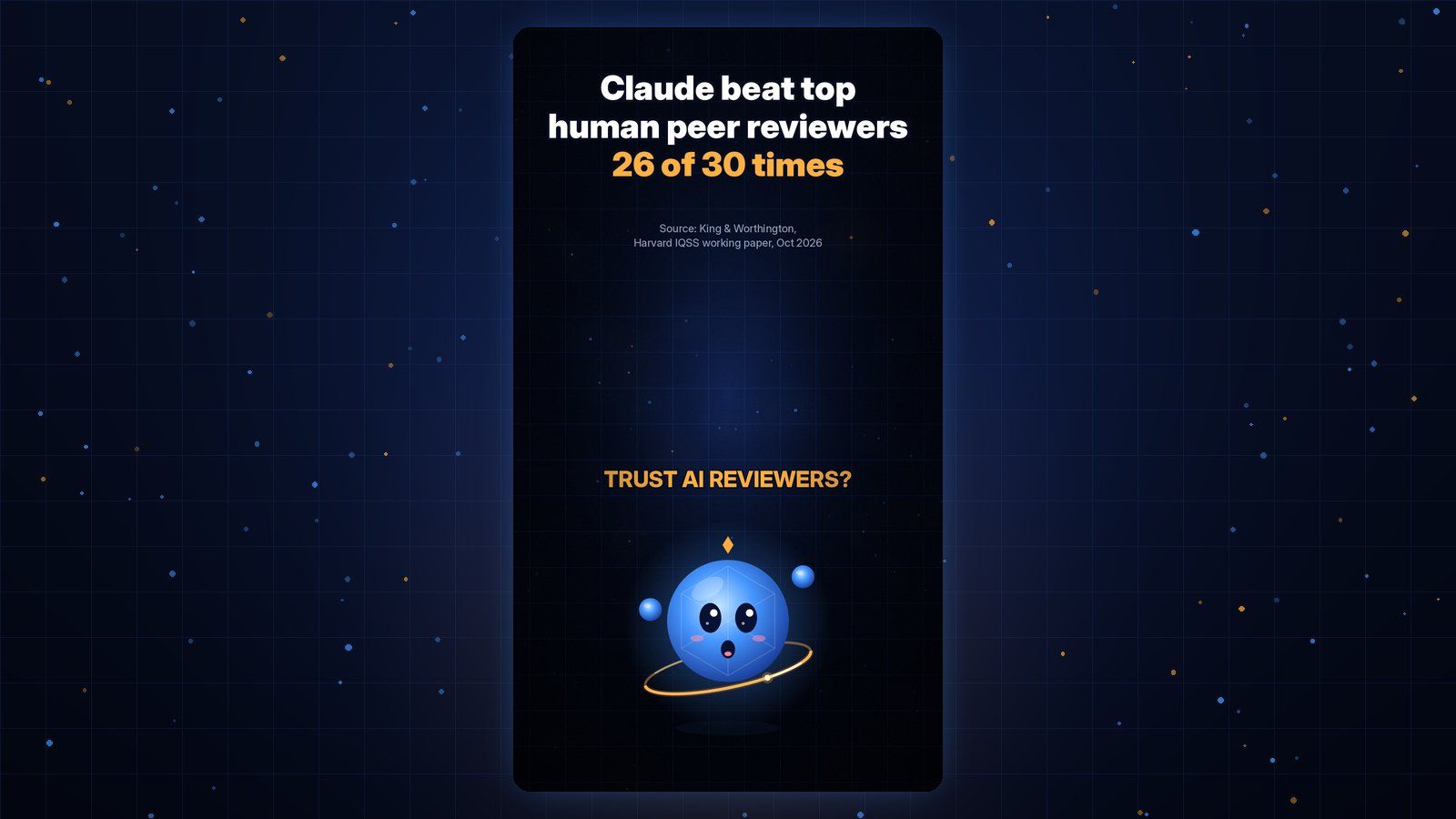 Gobi Daily title card reading Claude beat top human peer reviewers 26 of 30 times, with Gobi below.